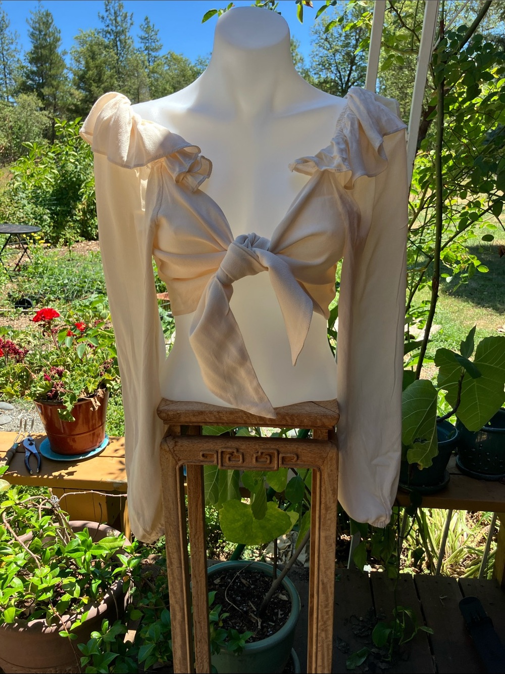 Off shoulder ruffled bra top long sleeve bare belly sexy top L/ M